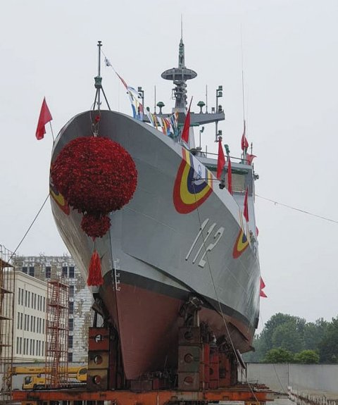 The Royal Malaysian Navy’s second Keris-class Littoral Mission Ship (pictured) was launched by Wuchang Shipbuilding in July 2019. (Royal Malaysian Navy)
