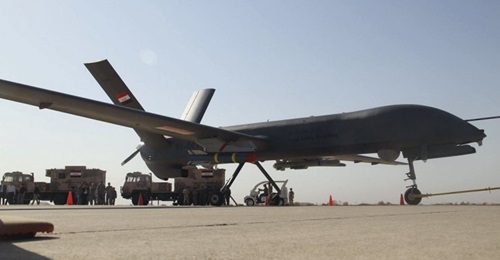 A photograph released by the Iraqi Ministry of Defence on 10 October 2015 of one of the Iraqi Army's CH-4 UAVs armed with what appear to be an AR-1 laser-guided missile and FT-9 guided bomb.