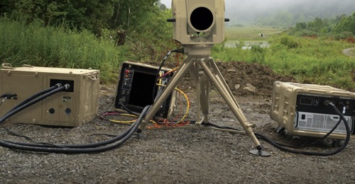 Boeing's tripod-based Compact Laser Weapon System (CLWS). The company will participate in a future USAF high-energy laser device demonstration.