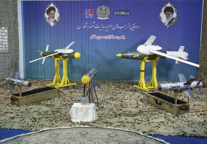 Clockwise from top left: the Balaban, Yasin, Ghaem-5, Ghaem-9, and Ghaem-1 guided bombs displayed on 6 August. (Iranian Ministry of Defence and Armed Forces Logistics )