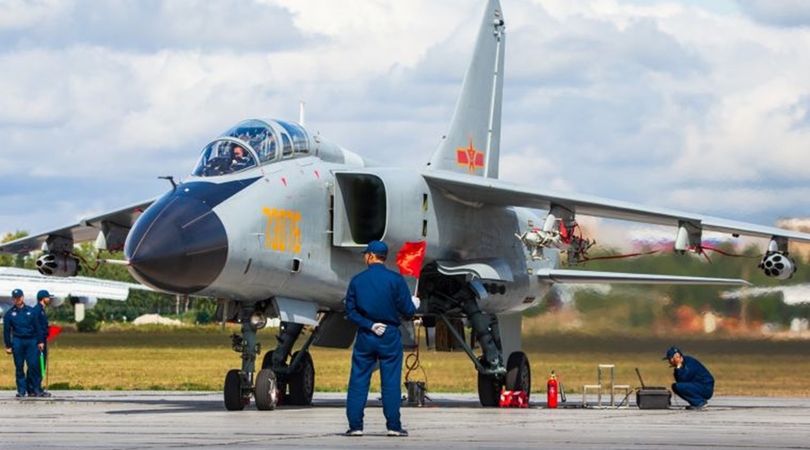 A PLAAF JH-7 aircraft, presumed to be the reported JH-7AII variant, photographed in early August during the Aviadarts 2019 competition of the IAG held in Russia.