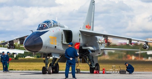 A PLAAF JH-7 aircraft, presumed to be the reported JH-7AII variant, photographed in early August during the Aviadarts 2019 competition of the IAG held in Russia.