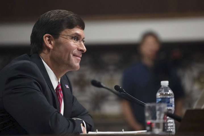 US Secretary of Defense Mark Esper at his Senate Armed Services Committee confirmation hearing in July. He has now started a department-wide review of all weapons programmes. (DoD)