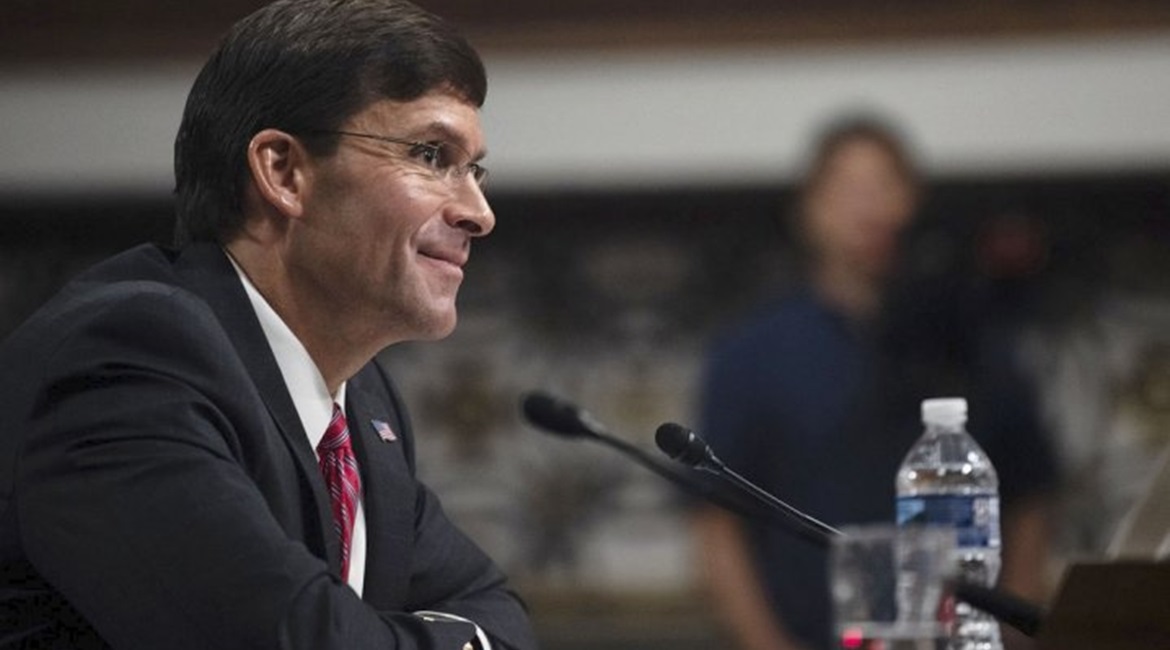 US Secretary of Defense Mark Esper at his Senate Armed Services Committee confirmation hearing in July. He has now started a department-wide review of all weapons programmes.