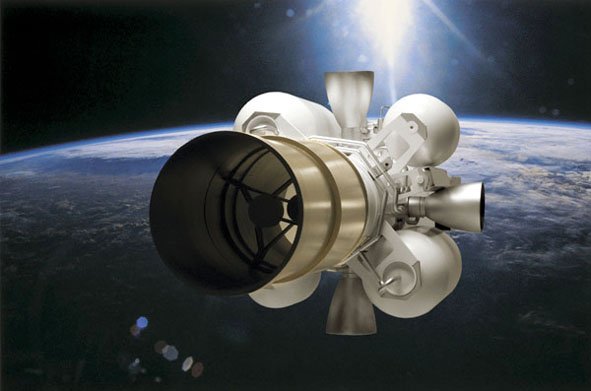 An artist's rendering of an EKV in space after separating from the interceptor's booster. The RKV was to replace EKV on the latest interceptors, but the project was terminated in August 2019. (Raytheon)