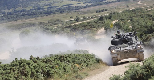 A convoy of testbed WCSP vehicles at the Bovington Armour Centre.