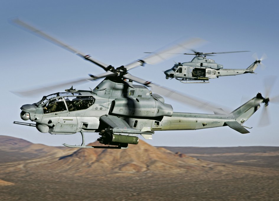 The Czech Air Force will buy eight UH-1Y Venom utility (background) and four AH-1Z Viper combat helicopters (foreground) under a CZK14.5 billion contract to be concluded by the end of the year. (Bell Helicopter)