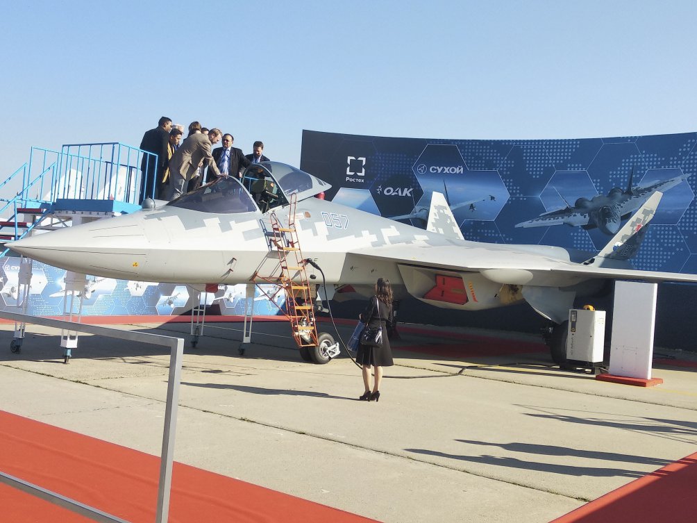 Rostec’s Rosoboronexport unveiled the Su-57E, an export variant of its only fifth-generation fighter aircraft, at MAKS 2019. (IHS Markit/Rahul Udoshi)