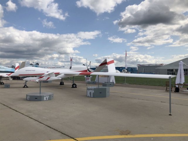 Kronshtadt Group has showcased several unmanned aerial vehicles at MAKS 2019, including a new MALE-class platform seen here.  (IHS Markit/Aditya Jadhav)