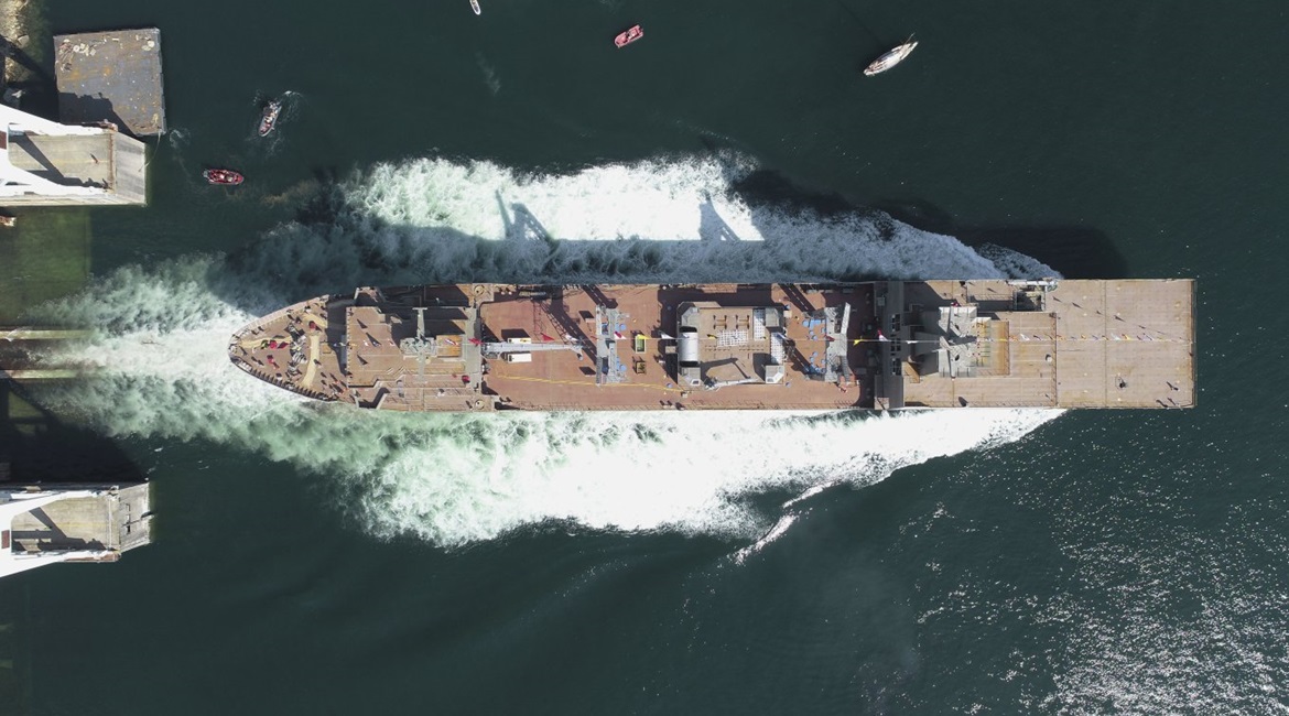 The future HMAS Stalwart being launched at Ferrol, Spain.