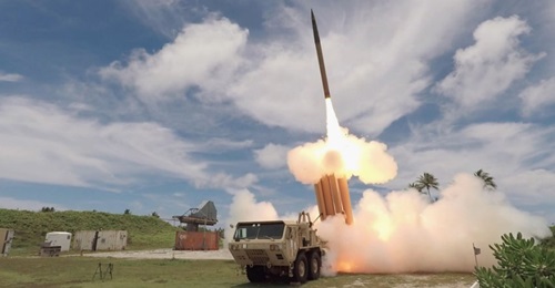 A THAAD interceptor is launched from the Reagan Test Site in Kwajalein Atoll in the Republic of the Marshall Islands during Flight Test THAAD-23 on 30 August.