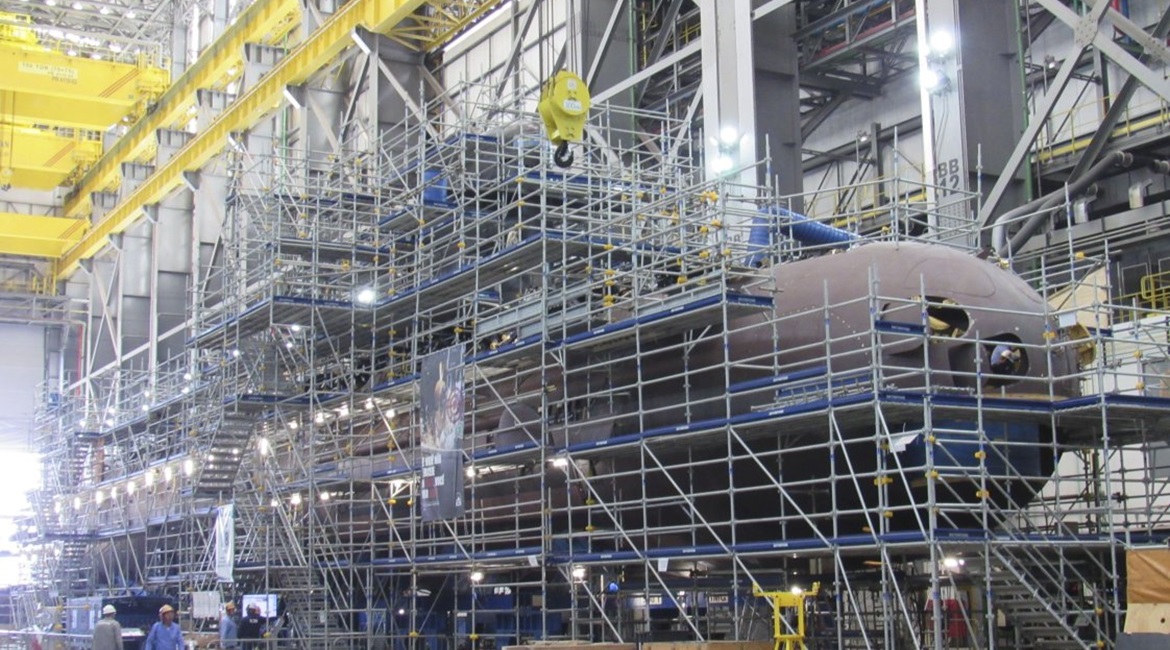 The S-BRs are completed at the assembly hall. A ship-lifting system launches them into the water.
