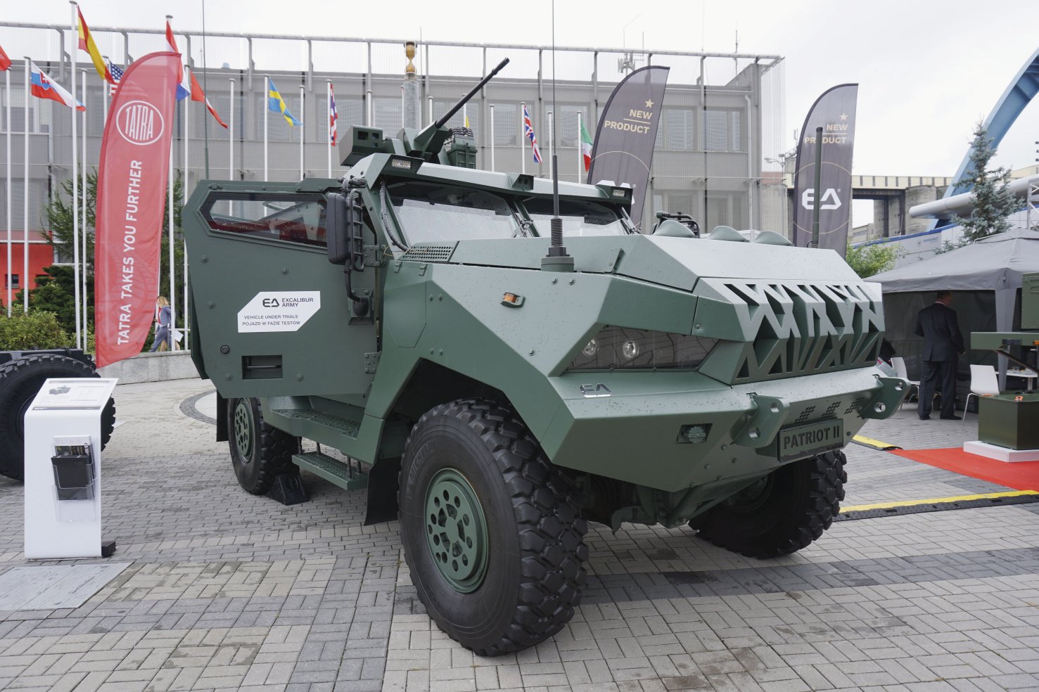 A Patriot II protected mobility vehicle on display at MSPO 2019. This variant is provided with a ROWS armed with a 20 mm automatic cannon, and has space for six dismounts. ( Markit/Mark Cazalet)