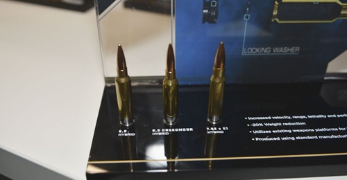 SIG Sauer's hybrid ammunition range. From left to right: 6.8x51 mm, 6.5 mm Creedmoor and 7.62x51 mm.