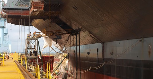 Newport News Shipbuilding is preparing the aircraft carrier 
        
         for launch.