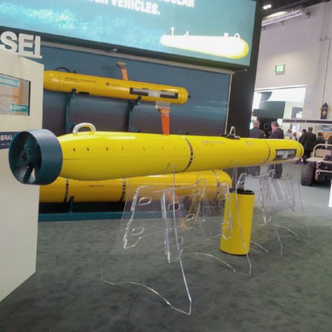 The General Dynamics Mission Systems Bluefin-12 lightweight medium-class UUV on display at DSEI in London. (Kate Tringham/IHS Markit)