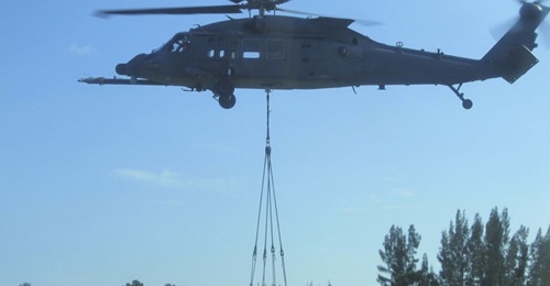 A Sikorsky Combat Rescue Helicopter being developed for the US Air Force lifts a 3.63 metric ton external load on 6 August 2019.