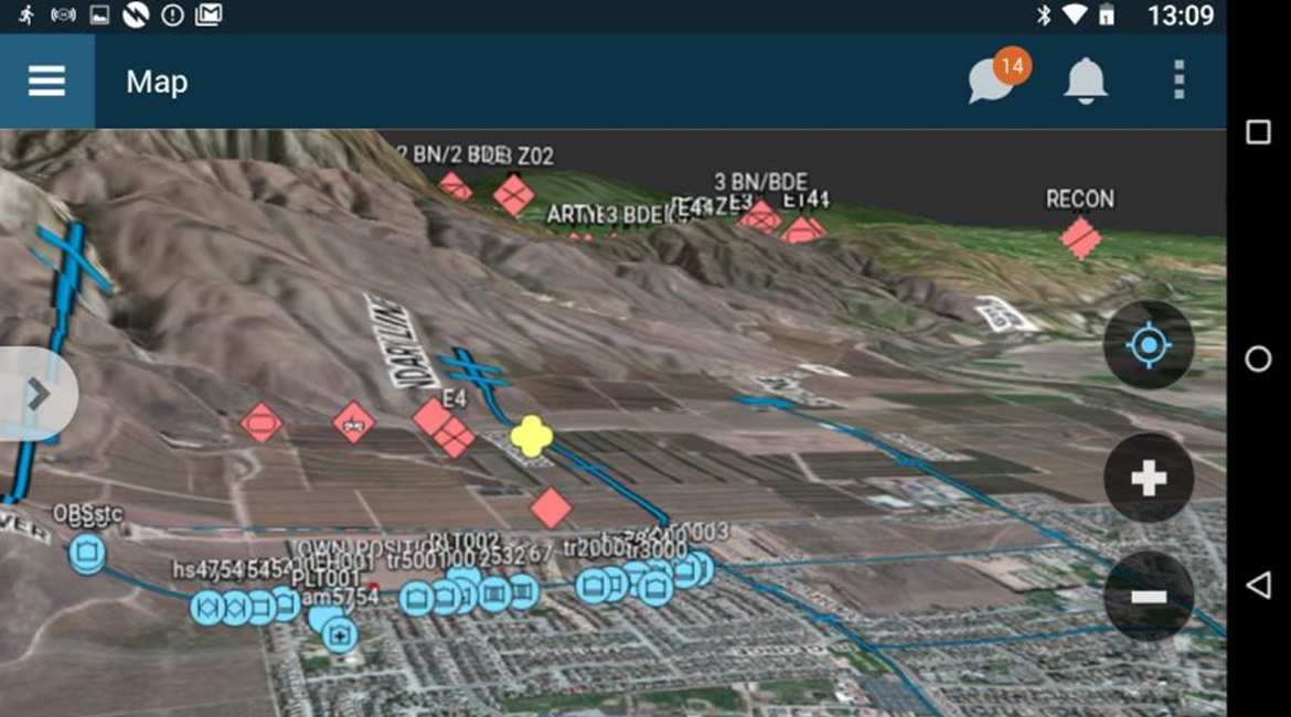 The 3D map is among the developments in Systematic's SitaWare Edge version 2.0. The arrow on the left provides access to the side bar menu.