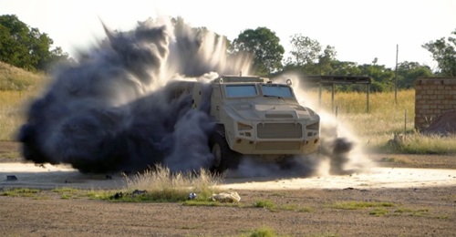 The Paramount Group Mbombe 4 undergoing blast testing at CSIR facilities in South Africa.