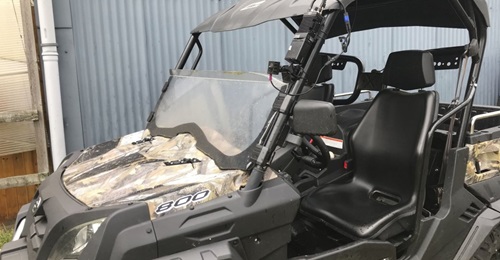 A StreamCaster 4200 Enhanced MIMO SDR attached to an all-terrain vehicle to support on-the-move communications during ground demonstrations.
