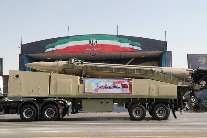 A Qiam missile with a manoeuvring re-entry vehicle was also displayed in the parade. (Student News Network)