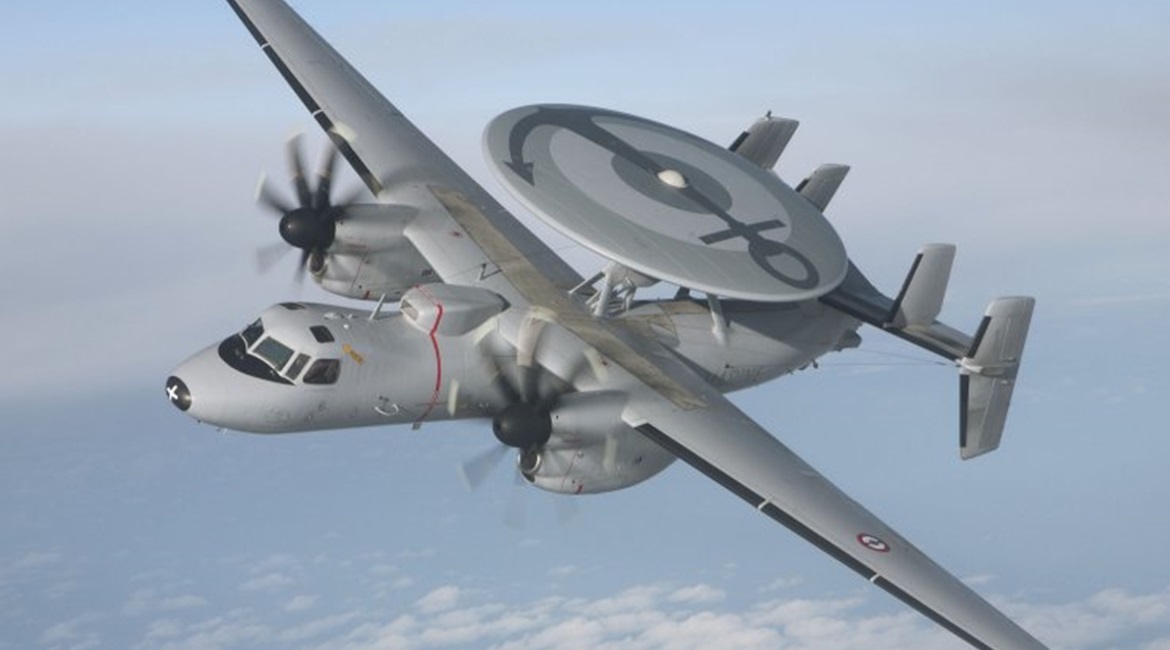 A French Navy Northrop Grumman E-2C Hawkeye AEW&C aircraft. The service is looking to replace the three aircraft it fields with the same number of the latest-variant E-2D Advanced Hawkeye.