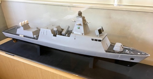 A model of Israel Shipyards' Sa'ar S-72 vessel.