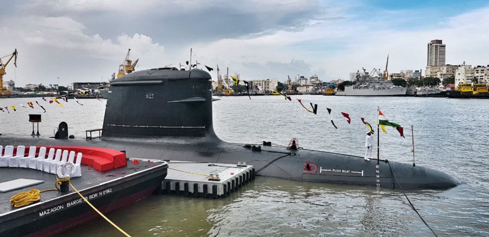 
        The IN commissioned
        INS Khanderi,
        the second of six licence-built Kalvari (Scorpène)-class SSKs, in a ceremony held on 28 September at the Naval Dockyard in Mumbai.
       (Indian Navy)
