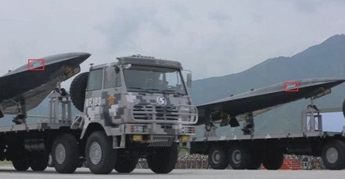 Two Chinese WZ-8 UAVs are seen here during rehearsals for the 1 October parade in Beijing. The serial numbers on the UAVs indicate that the platforms have been assigned to the PLAAF's 30th regiment in eastern Jiangsu Province.