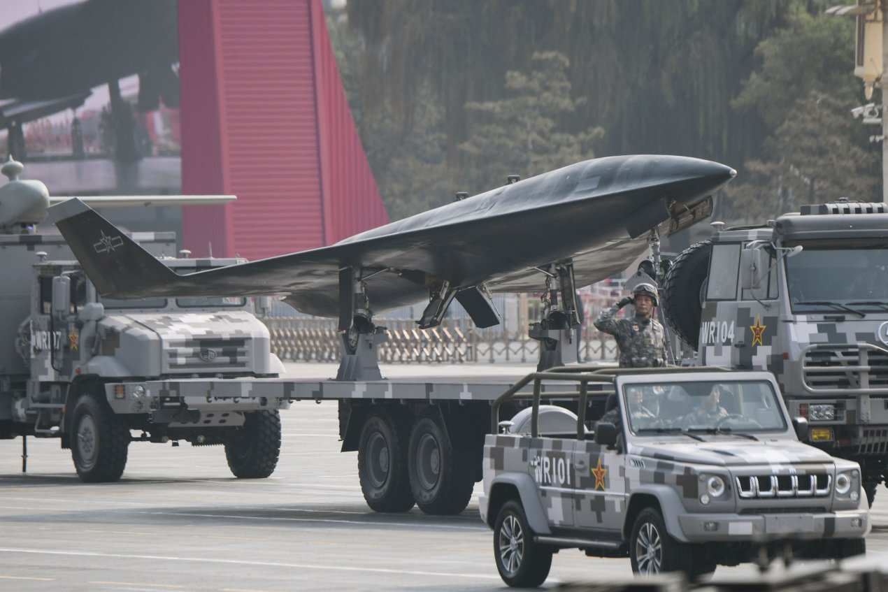 When paraded on 1 October the serial numbers of the two Chinese WZ-8 UAVs had been either removed or covered. (Greg Baker/AFP/Getty Images)