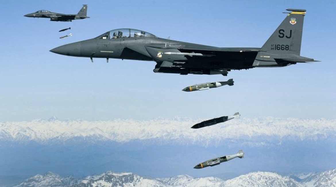 US Air Force F-15E Strike Eagles dropping munitions on Afghanistan at the height of the conflict some years ago. The US military recoded the most number of airstrikes for nearly a decade in September as the security situation on the ground deteriorates.