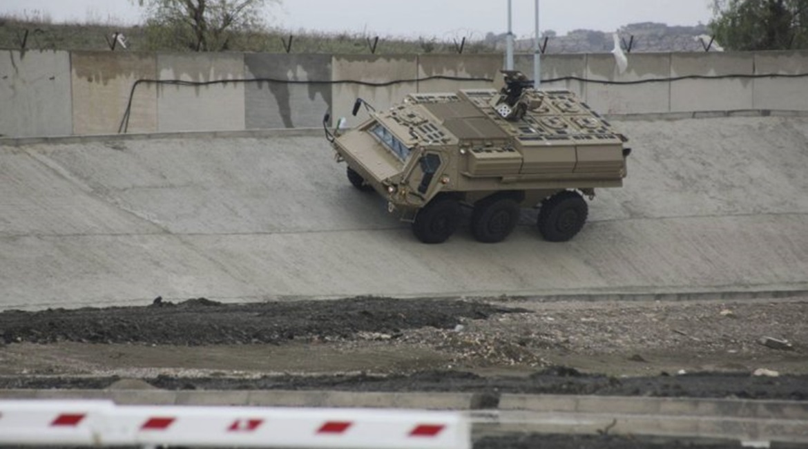 A Fuchs 2 armoured personnel carrier is seen on the test track at the Rheinmetall-Algerie facility when it was formally inaugurated by General Ahmed Gaïd Salah in February 2017.
