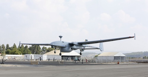 A Heron 1 UAV is seen taking off with an underbelly pod housing a maritime surveillance radar. A similar pod has been seen with at least one of the Heron 1 air vehicles deployed by the Republic of Singapore Air Force at Exercise 'Forging Sabre...
