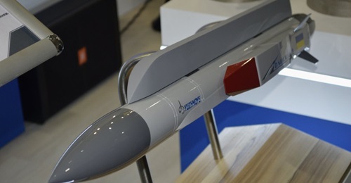 A model of Ukraine's Bliskavka long-range supersonic, air-launched missile on display at this month's Arms and Security 2019 defence exhibition.