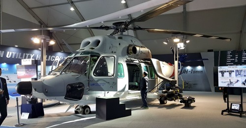 The prototype Surion 1E utility helicopter for the international export market was exhibited at ADEX 2019.