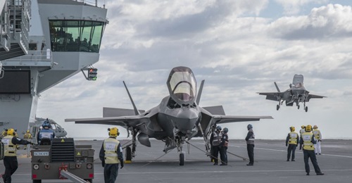 UK F-35B aircraft embarked on HMS 
        
         for the first time on 13 October to undertake operational testing.
