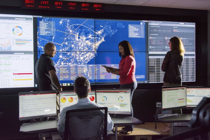 Raytheon’s cyber security operations centre. Threat intelligence plays a key role in establishing the potential vulnerabilities of an organisation.  (Raytheon)