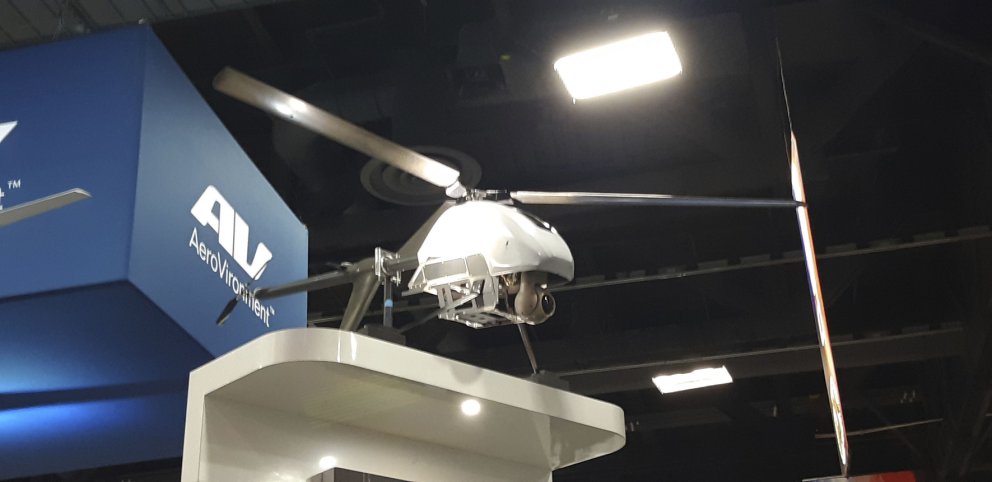 The AeroVironment Vapor 55 electric rotary-wing UAV on display at the AUSA 2019 convention. (IHS Markit/Pat Host)