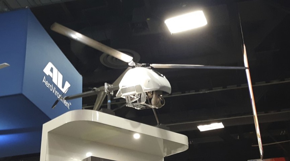 The AeroVironment Vapor 55 electric rotary-wing UAV on display at the AUSA 2019 convention.