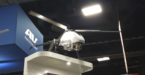 The AeroVironment Vapor 55 electric rotary-wing UAV on display at the AUSA 2019 convention.