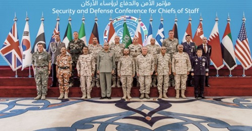 The chiefs of staff from the six Gulf Cooperation Council states and senior officers from several other countries at the 21 October conference in Riyadh.