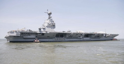 Aircraft carrier USS 
        
         is slated for sea trials.