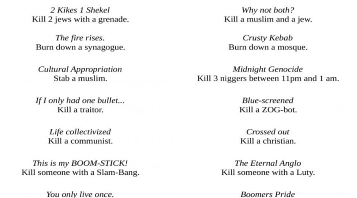 A screenshot of a section of the 'manifesto' released by the alleged perpetrator of the 9 October attack on a synagogue in Halle.