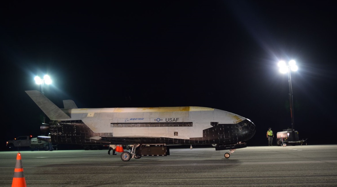 The US Air Force's X-37B, pictured after landing on 27 October 2019, spent 780 days in space on its latest mission.