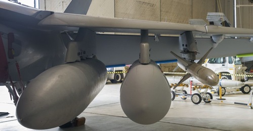 The Raytheon Next Generation Jammer (NGJ) Mid-Band pod seen on the centre wing pylon on the EA-18 Growler