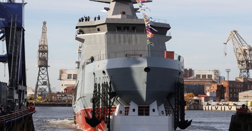 Russia's Admiralty Shipyards launched the type Project 23550 ice-class patrol ship 
        
         in St Petersburg on 25 October.
