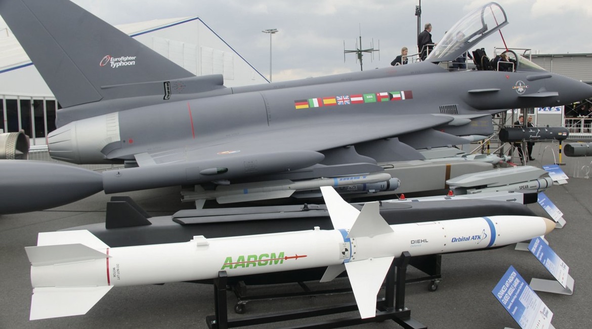 Seen in front of a Eurofighter, the AARGM anti-radiation missile could be integrated onto an ECR/SEAD-equipped aircraft for the Luftwaffe should the consortium secure the Tornado replacement requirement. While the AARGM was not shown in an Airbus brief...