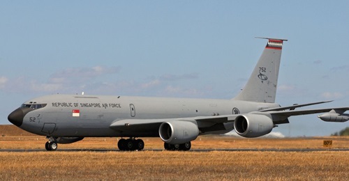 A RSAF KC-135R Stratotanker preparing for take-off during an overseas exercise. The service's fleet of four Stratotankers has now been retired in favour of six Airbus A330 MRTTs.