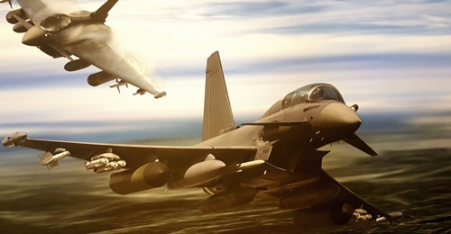 A concept of Eurofighter ECR platform displayed at IQPC International Fighter Conference 2019. Airbus expects the German government to issue an updated RFI to include the electronic attack mission in its Tornado replacement requirement.