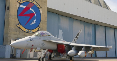 The first NGJ-MB pod is seen being fit checked on a VX-23 EA-18G Growler in September.